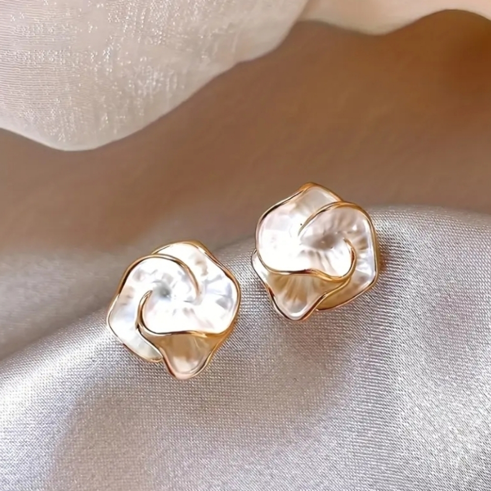 White Camellia Flower Earrings - Picture 9 of 9